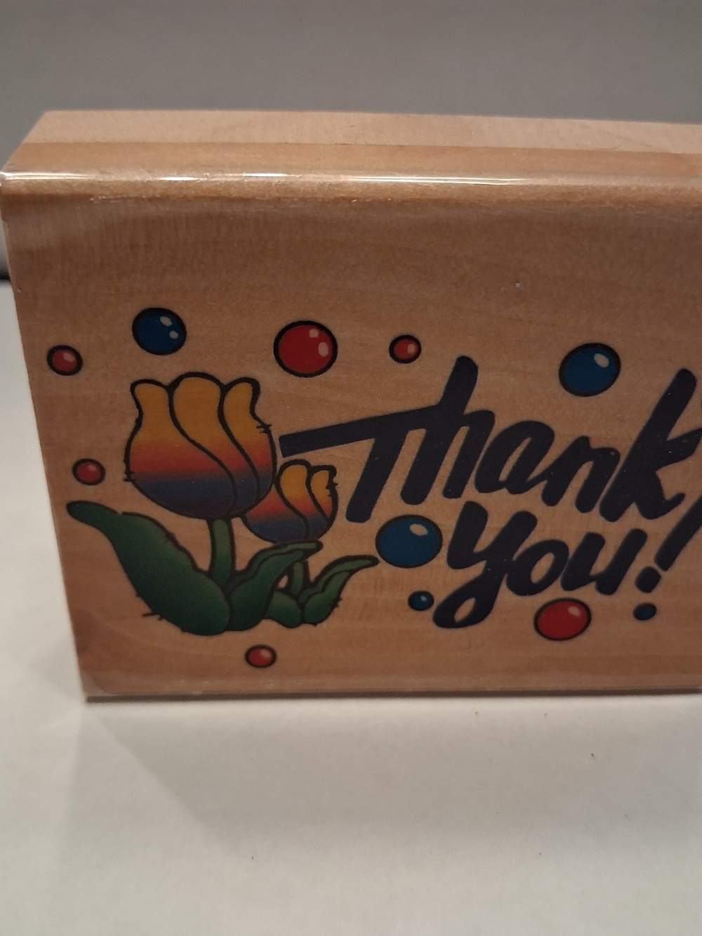 Thank You Floral Rubber Stamp - Yellow & Green